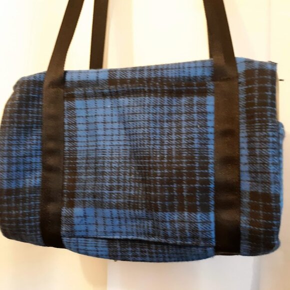 New Plaid Wool Twill Carpet Bag Blue Black classic Mini Duffle travel bag 12x6x6 - Picture 4 of 11